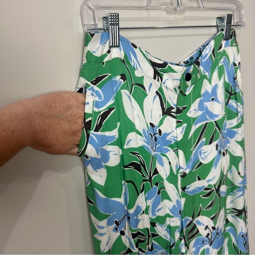 Anthropologie Maeve Matching Set Shirt Pants Floral Animal Print Green Blue - Picture 9 of 12